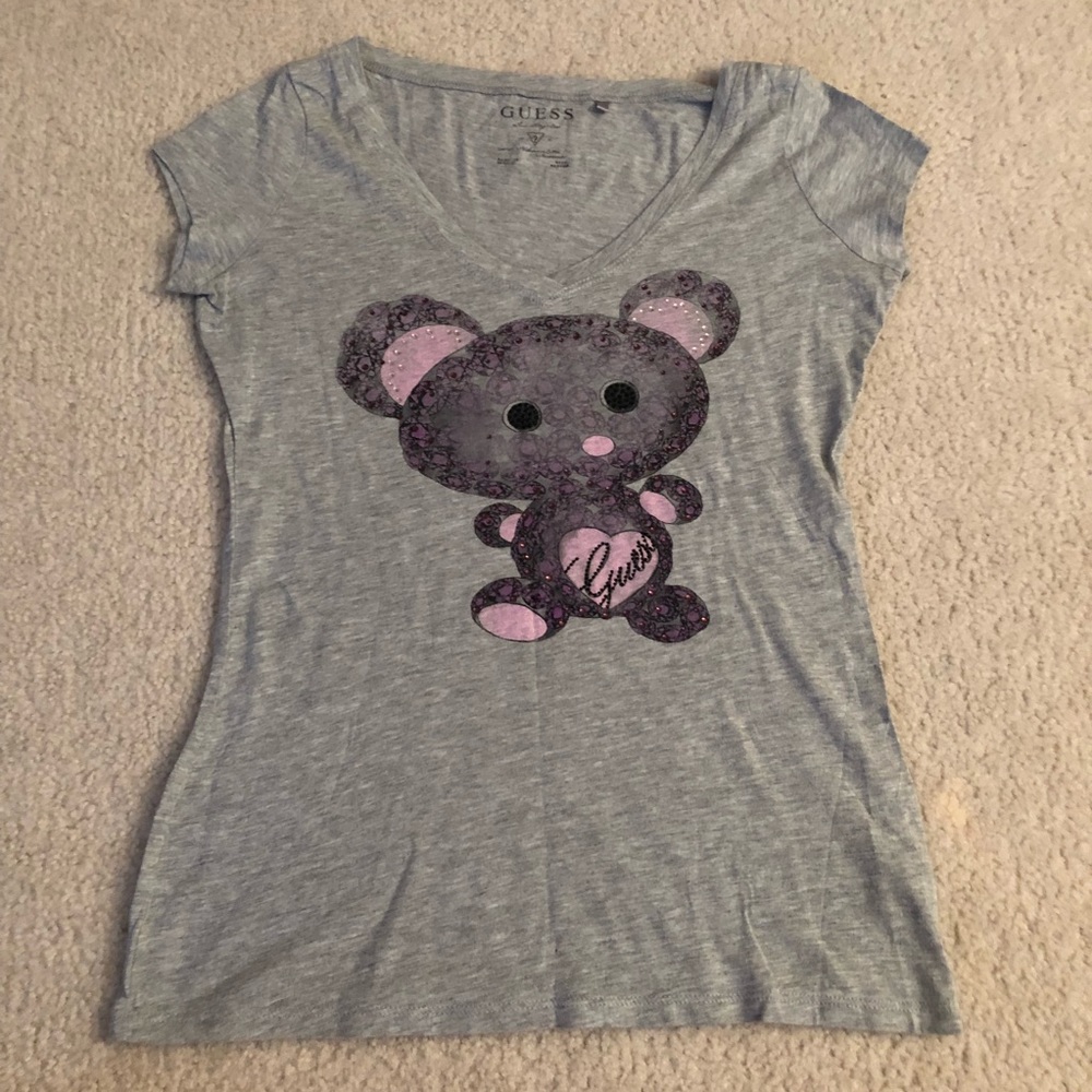 Guess gray jeweled mouse logo t shirt